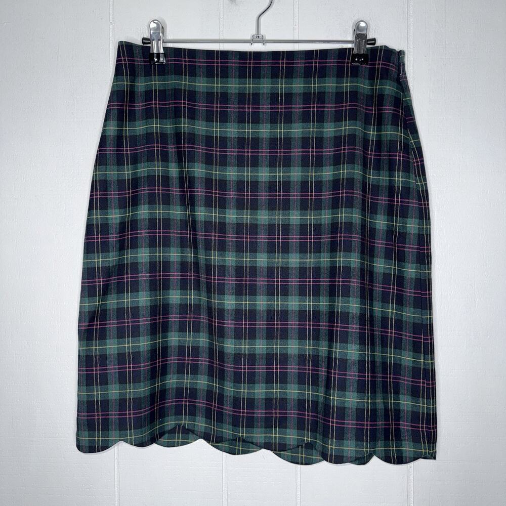 Talbots Women’s Wool Blend Plaid Scallop Hem Pencil Skirt Green Size 6